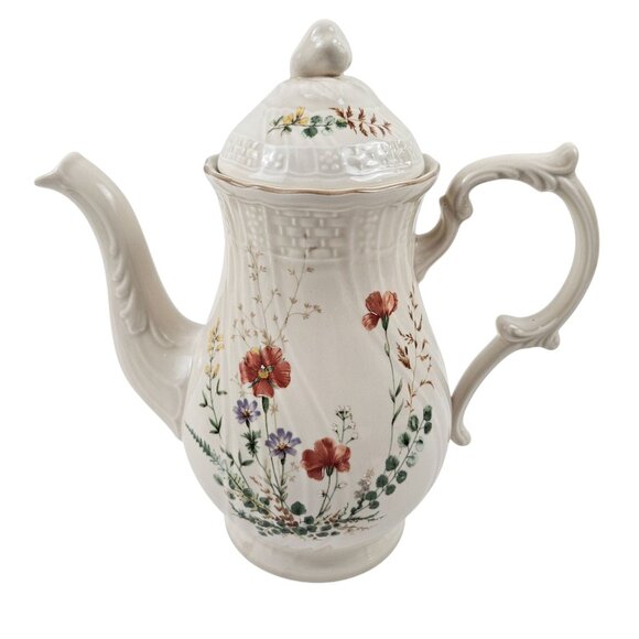 Mikasa Other - Mikasa Margaux Lidded Coffee Pot Floral Embossed Basketweave Vintage 6 Cup
